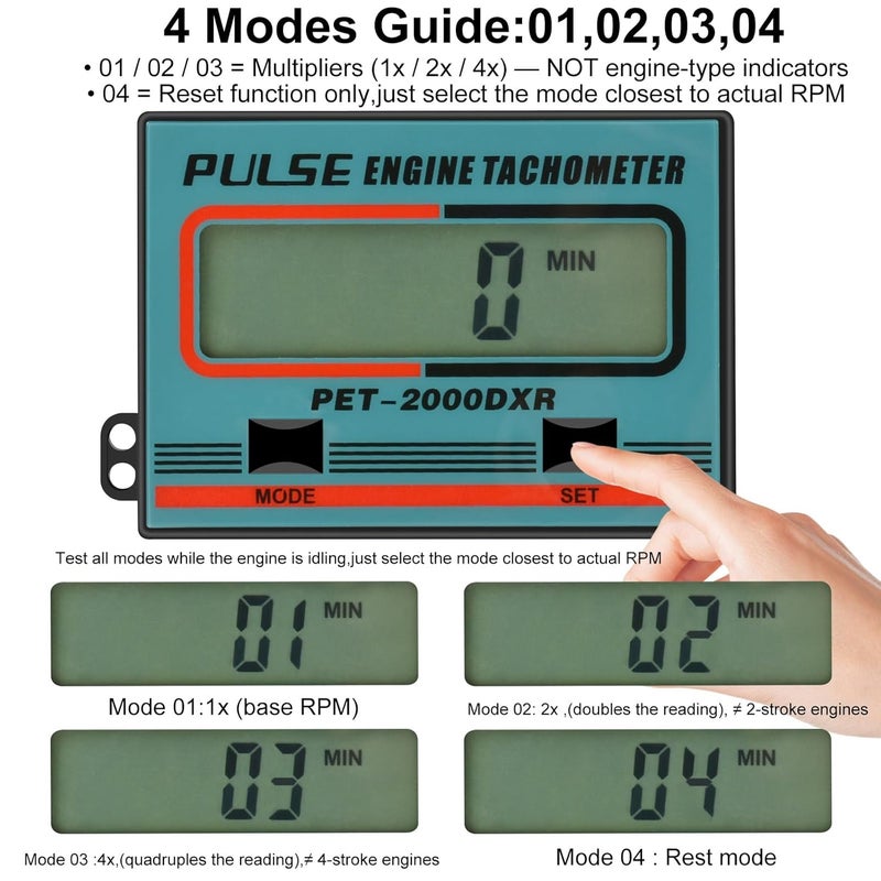 HTPREC Small Engine Tachometer Digital Chainsaw RPM Gauge Tiny Tach Hour Meter with Clip Mini Inductive Pulse Tachometer RPM Gauge Tester for Motorcycle Marine Outboard Boat Diesel Lawn Mower Tacho Meter - Image 3